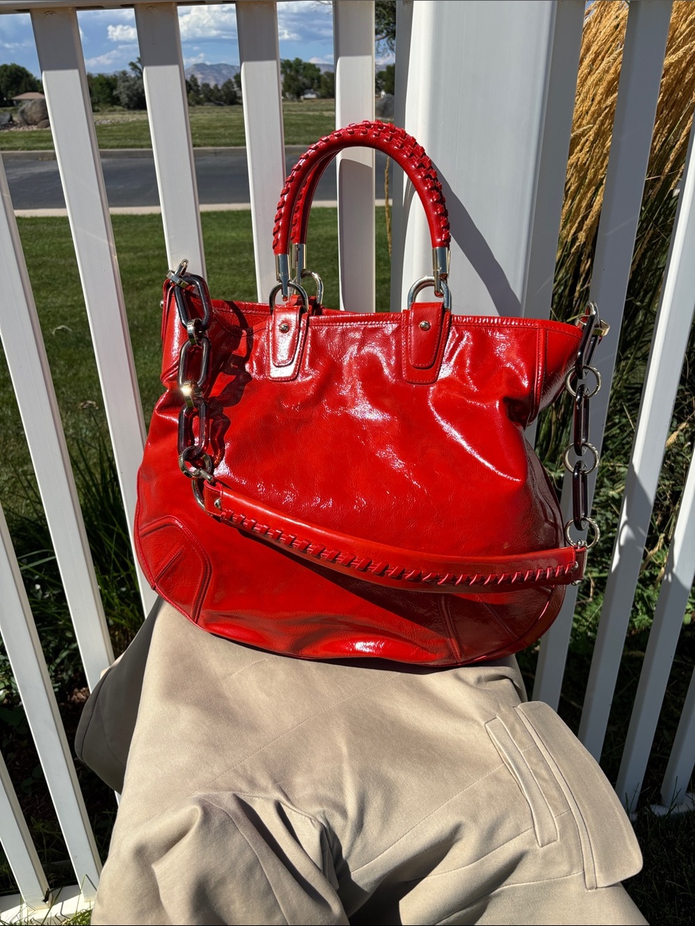 Bally Made in Switzerland Tomato Red Patented Leather Large Handbag, Gorgeous